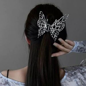 Korea Bright Silver Metal Cross Hairpin Butterfly Grab Clip Hair Claw Women